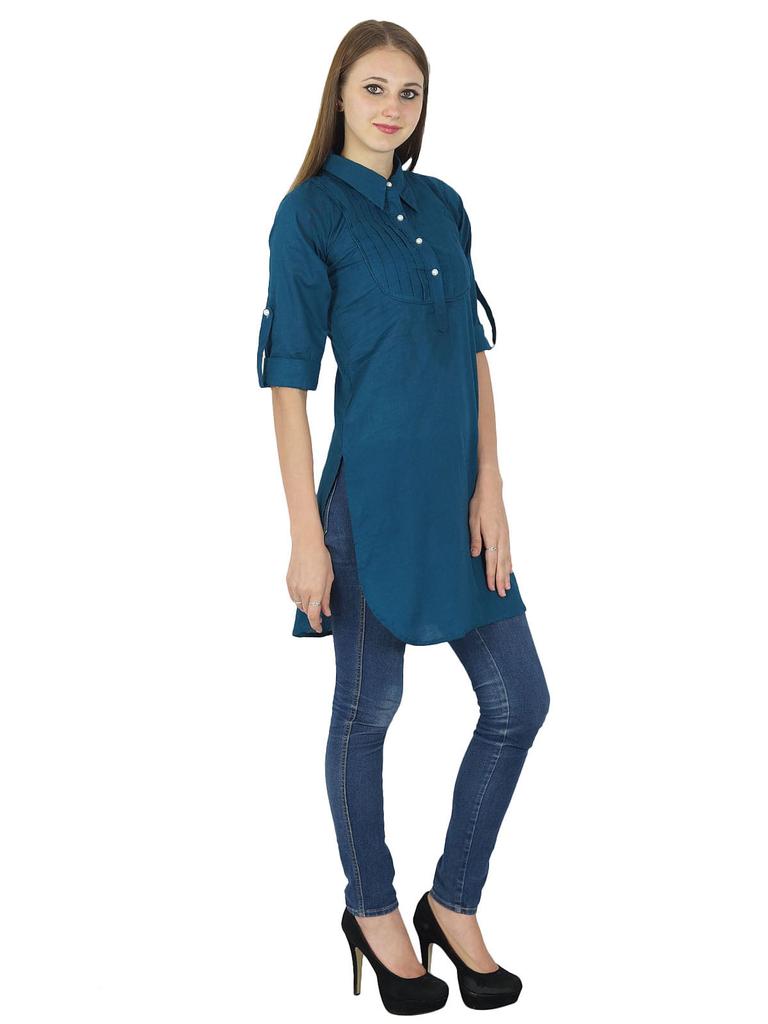 Casual Top Women Kurti Ethnic Indian Cotton Kurta Tunic Solid Designer Dress