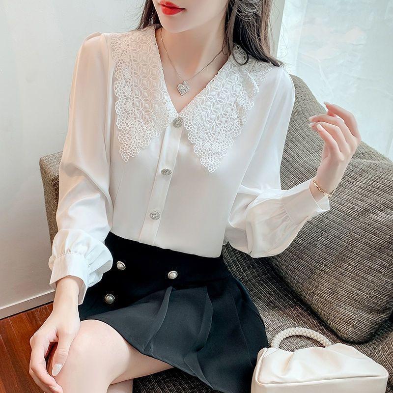 2023 Spring Chiffon Blouse - Sweet Peter Pan Collar, Long Sleeve, Cute Women's Top