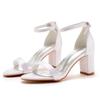Summer High-heeled Women's Sandals Classics Silk 7CM Square Heel Buckle Strap Bridal Wedding Women's Shoes White Party Dress