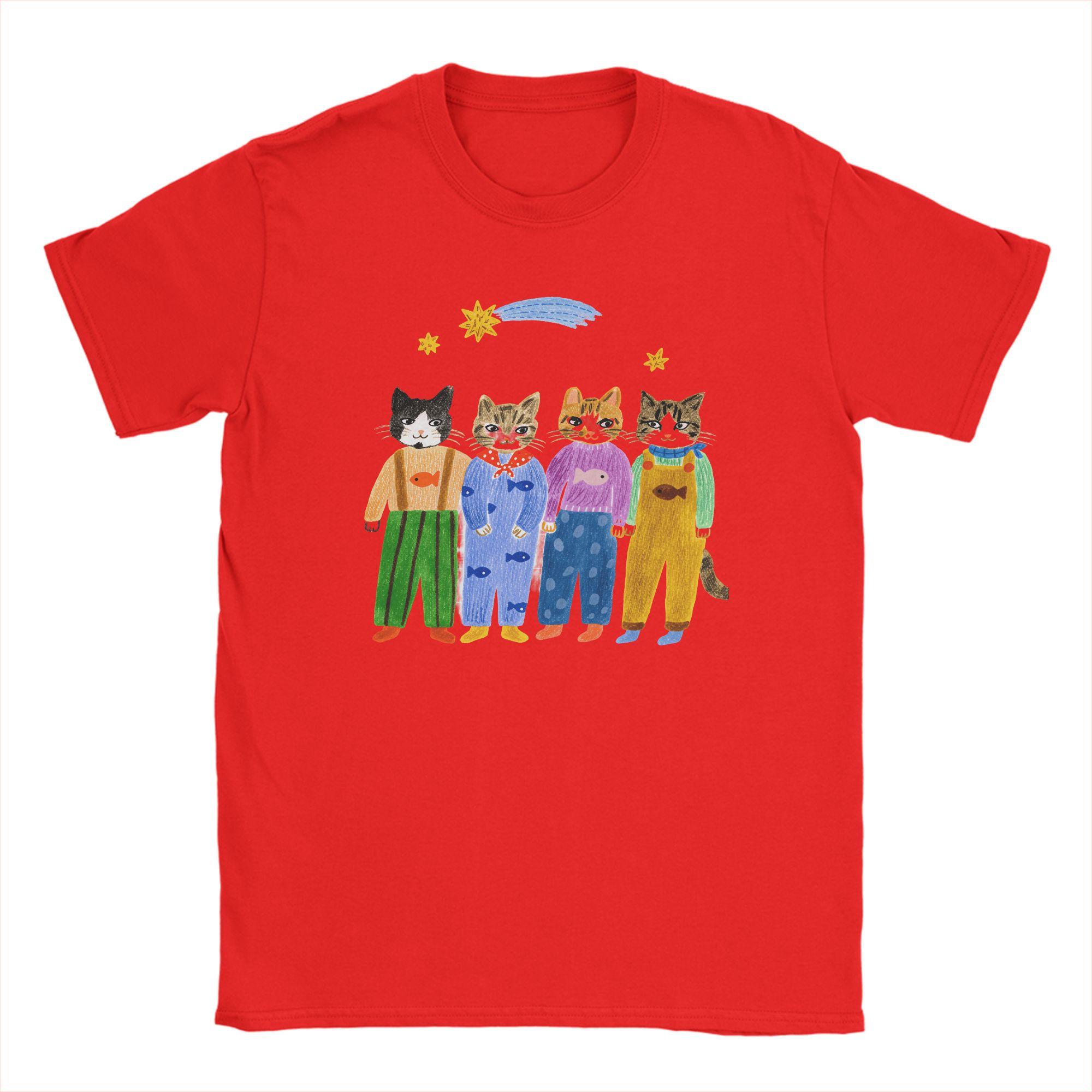 Colorful Aesthetic Cats TShirt Summer  100 Cotton TShirts For Unisex Fashion Casual Tee Shirt ShortSleeve Y2K Funny Tops S