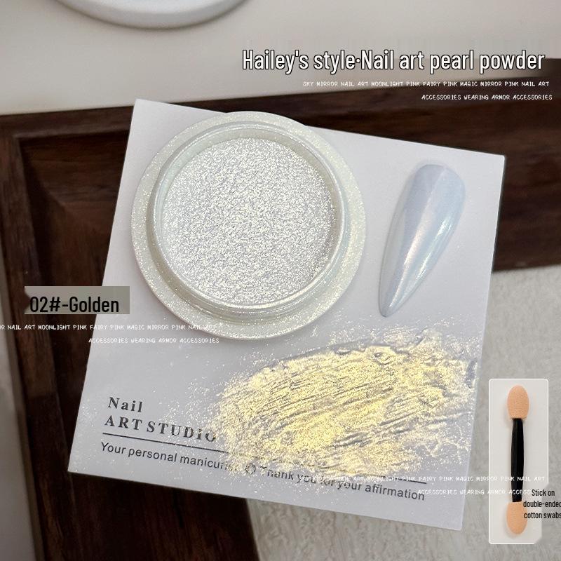 Hailey Lux Satin Pearlescent Pearl Powder Manicure: White Moonlight Bridal Nails
