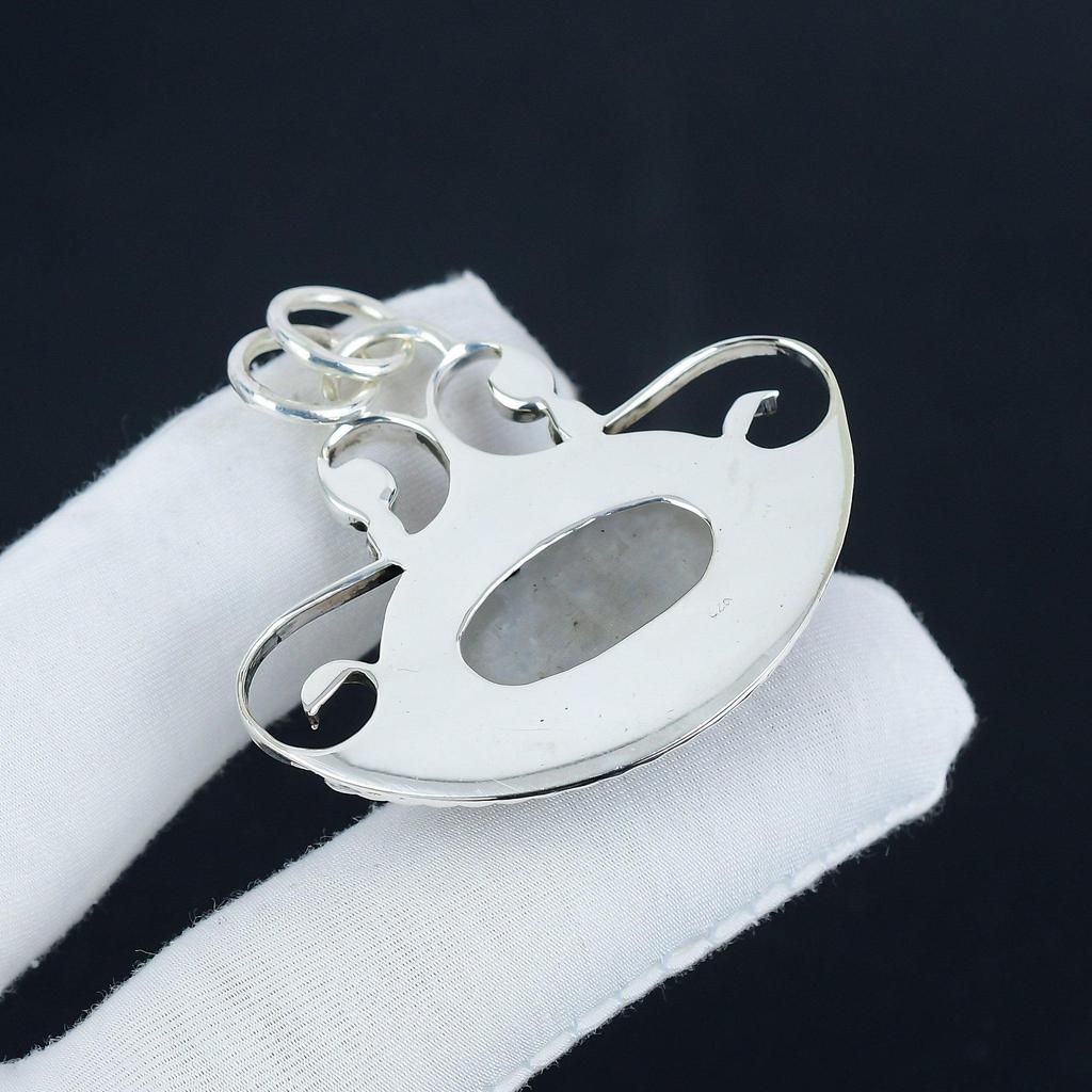 Natural Rainbow Moonstone Silver Pendant In 925 Sterling Silver - Handmade Design, Everyday Wear Jewelry Thanksgiving Gift