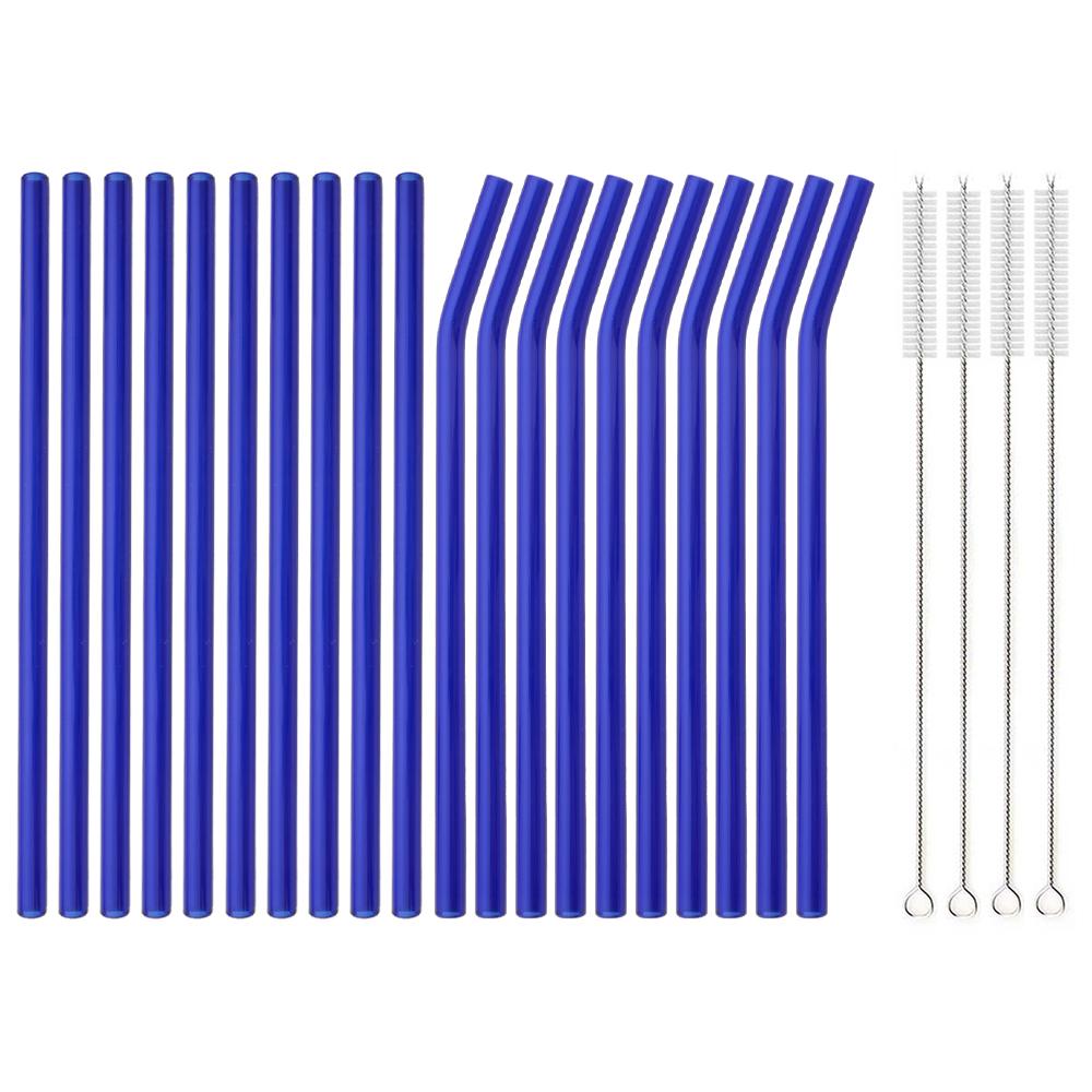 20Pcs Colorful Glass Straws Reusable for Outdoor Picnic Camping Smoothies Shakes Tea Juice Cocktails with 4Pcs Clean Brush