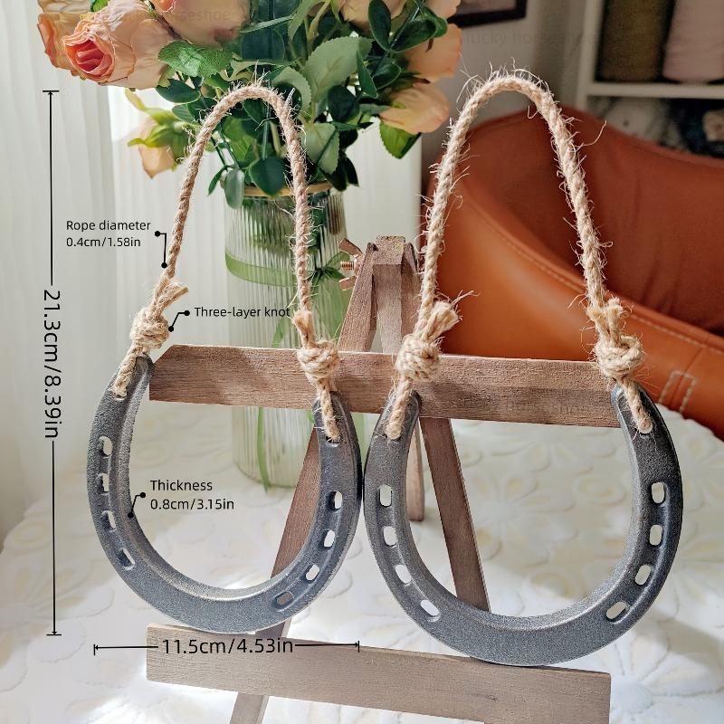 2pcs Lucky Horseshoe with Rope Ornaments Set Meaning Good Luck and Fertility Christmas Tree&Window Hanging Ornament Wedding Gift