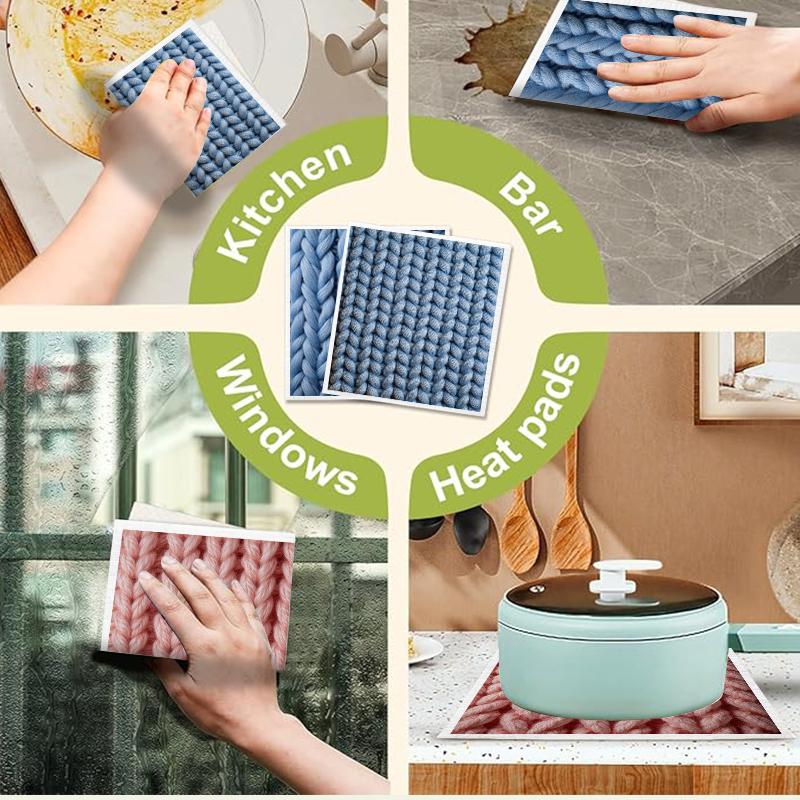 Cleaning Cloth Reusable Kitchen Dish Towels Eco-friendly Microfiber Knitted Print Dishcloths Lint Free Washable Duster Rags Tea Towels 9*7inch