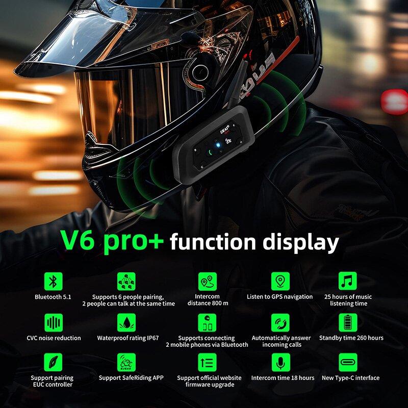 EJEAS V6 PRO BT Motorcycle Helmet Intercom Headset With 800m Interphone 6 Rider Switching Walkie Talkie CVC Noise Reduction