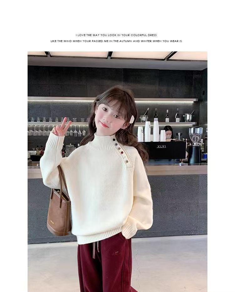 Children's Semi-High Neck Autumn & Winter Sweater - Stylish Knitwear for Boys and Girls