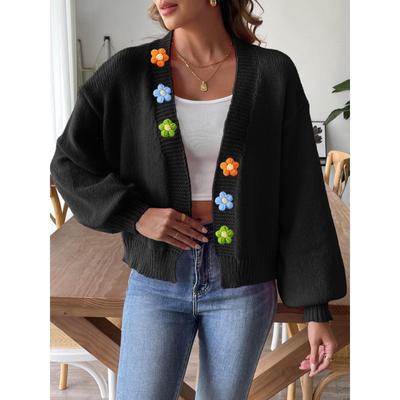 Women's Autumn/winter Crocheted Floral Patchwork Short Button-free Sweater