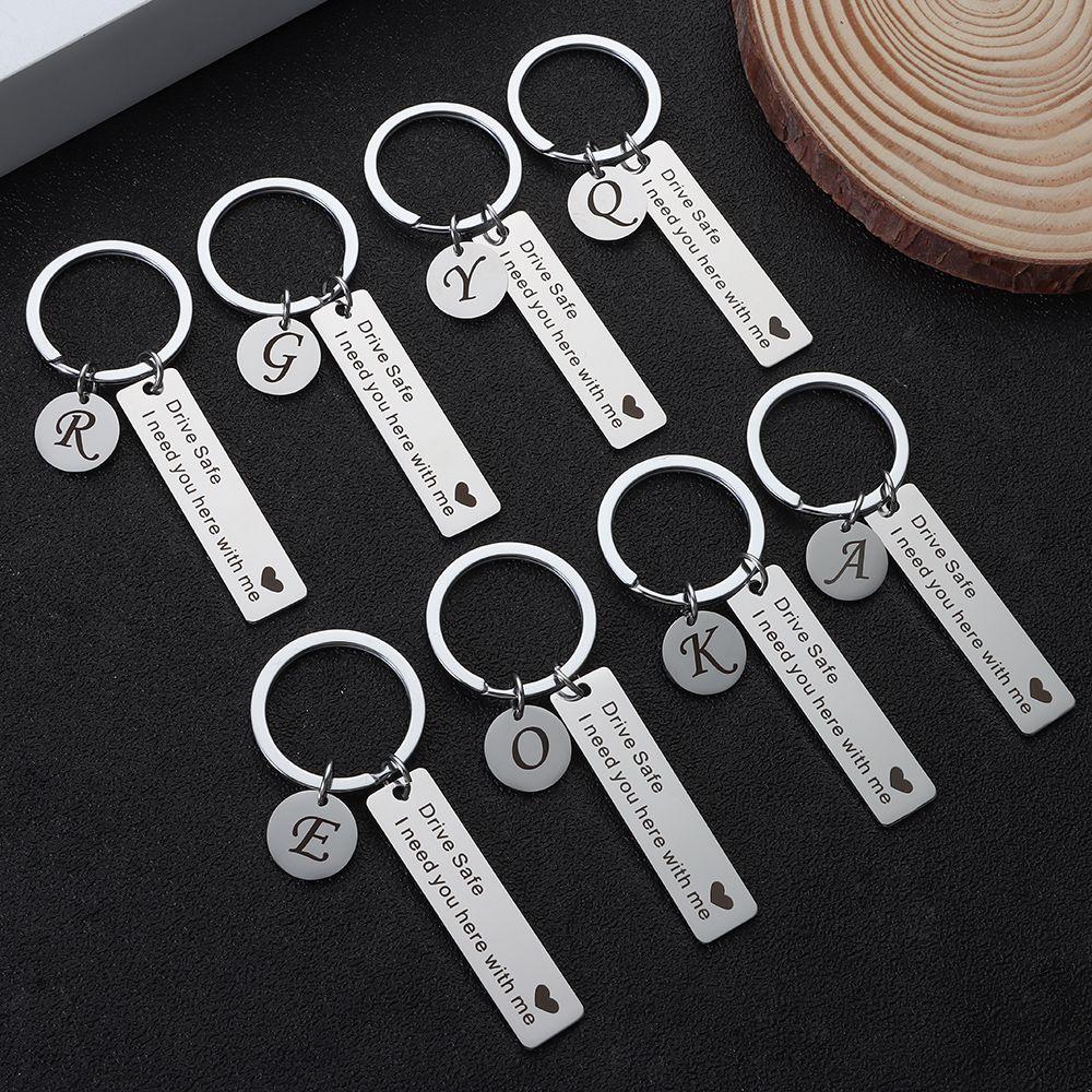 Stainless Steel Drive Safe Keychain Lover Gifts Fashion Jewelry A-Z 26 Initials Lettering Key Ring