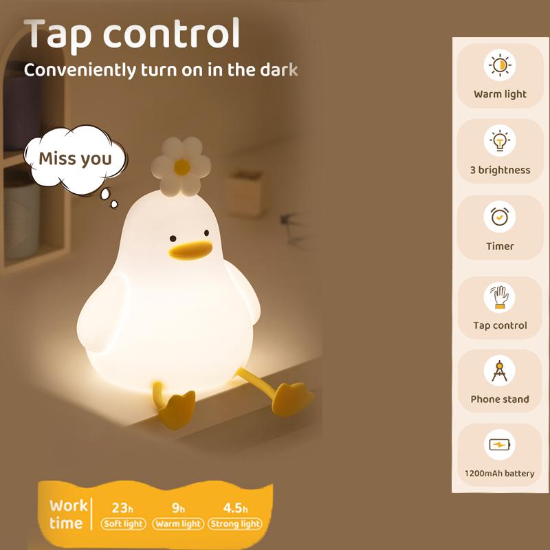 1Pc Cute Duck Led Night Light USB Rechargeable Nightlights Silicone Lamp Touch Switch Children Kid Bedroom Decoration Birthday Gift