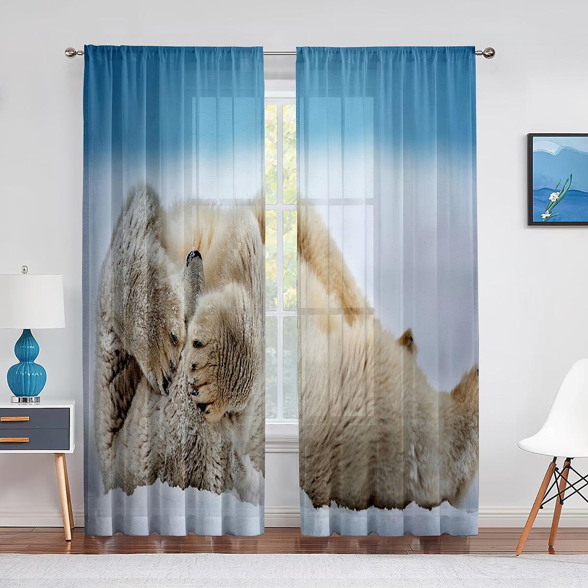 Милый белый медвежонок Антарктида Северное животное Прозрачные шторы для гостиной спальни — фото 5
