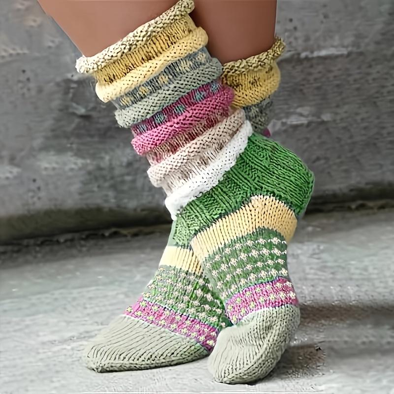 

Warm Winter Style with Pastel Vibrant Colors Women s Thermal Mid-Calf Socks Comfortable Cold-Weather Non-Slip Cushioned Soles One Size