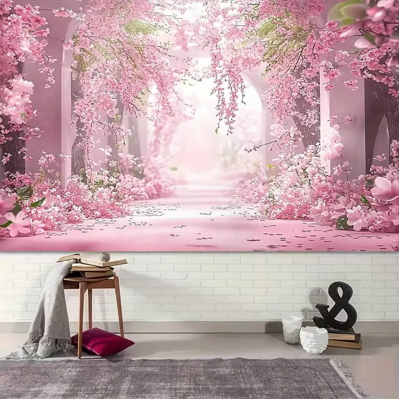 2D Pink Cherry Blossom Path Backdrop Spring Sakura Photography Background