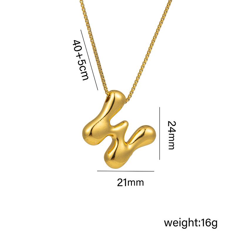 18k Gold Plated Titanium Steel Smooth Balloon Bubble Alphabet Pendant Necklace