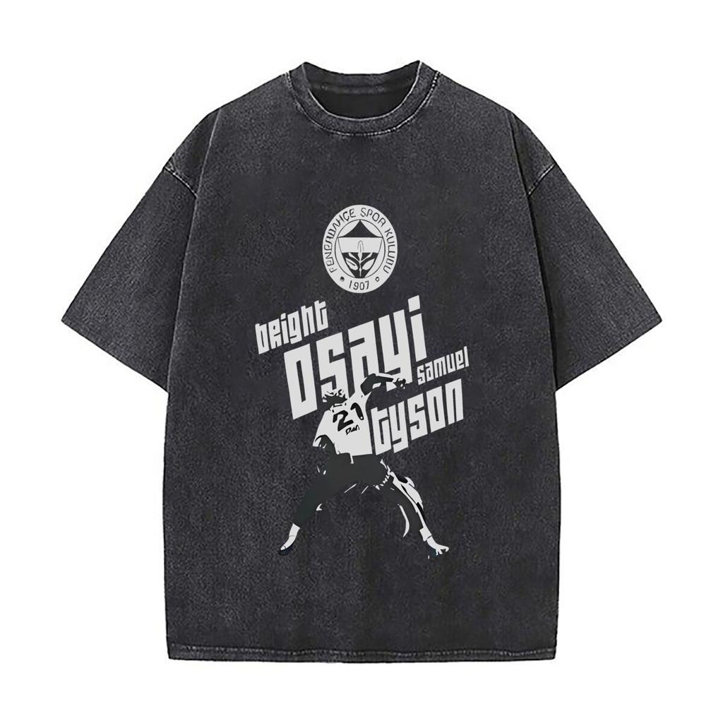 Osayi Dancer Dynamic Action Figure Art Washed Faded Vintage Short Sleeve Fashion Versatile Daily Tee