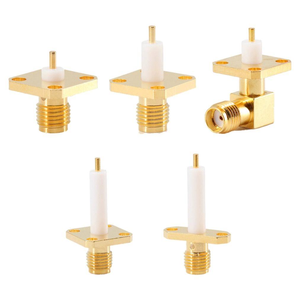 Copper Material SMA Female Connector Four-hole Flange Square Flange RF Coax Connector Gold Plating Solder Terminal