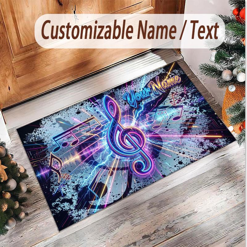 Music General Theme Soft Crystal Velvet Rug Custom Name & Text Print Non Slip Floor Rug for Bedroom Living Room