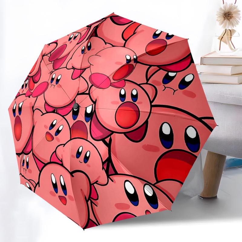 1 Stück Kirby-Figuren Automatischer Faltregenschirm, 8 Rippen für Ganzjahresgebrauch, Tragbar für Reisen & Outdoor-Aktivitäten 004