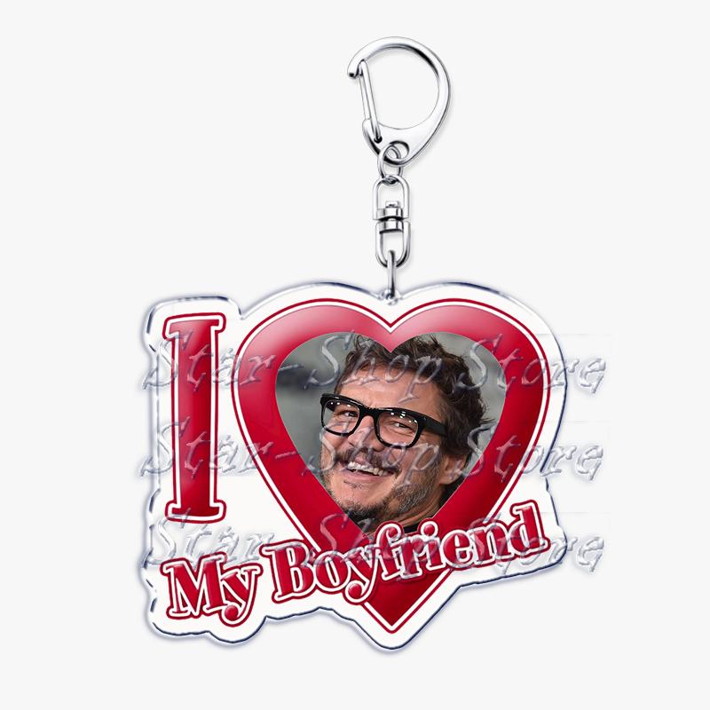 Hot Pedro Pascal I Love My Boyfriend Heart Keychain for Women Accessories Key Chain Ring Keychains Jewelry Fans Gifts
