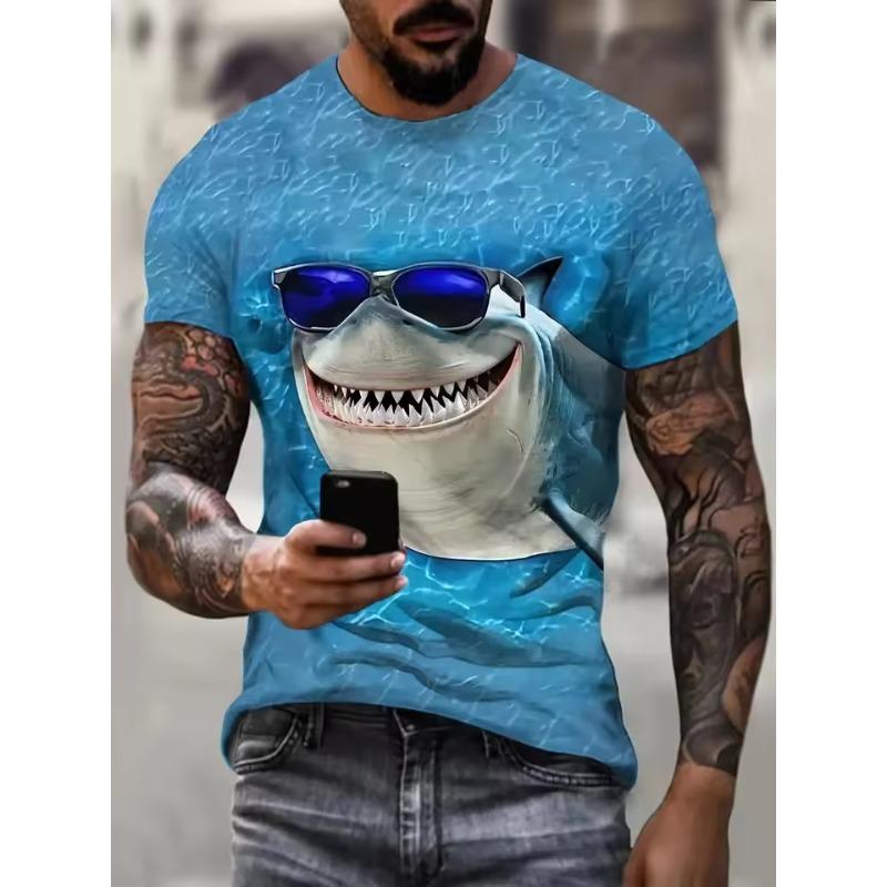 Fashionable Ocean Pattern T-shirt Shark 3d Printing Loose Comfortable Round Neck Short SleevesY2k Style Breathable Top