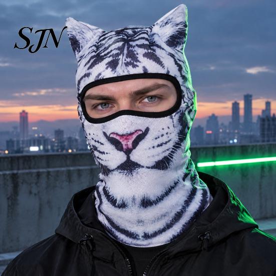 Breathable Face Mask 3D Animal Ears Balaclava, Cat Dog Snow Leopard for Halloween Party Halloween, Cosplay Full Cover Outdoor Cycling Skiing Print
