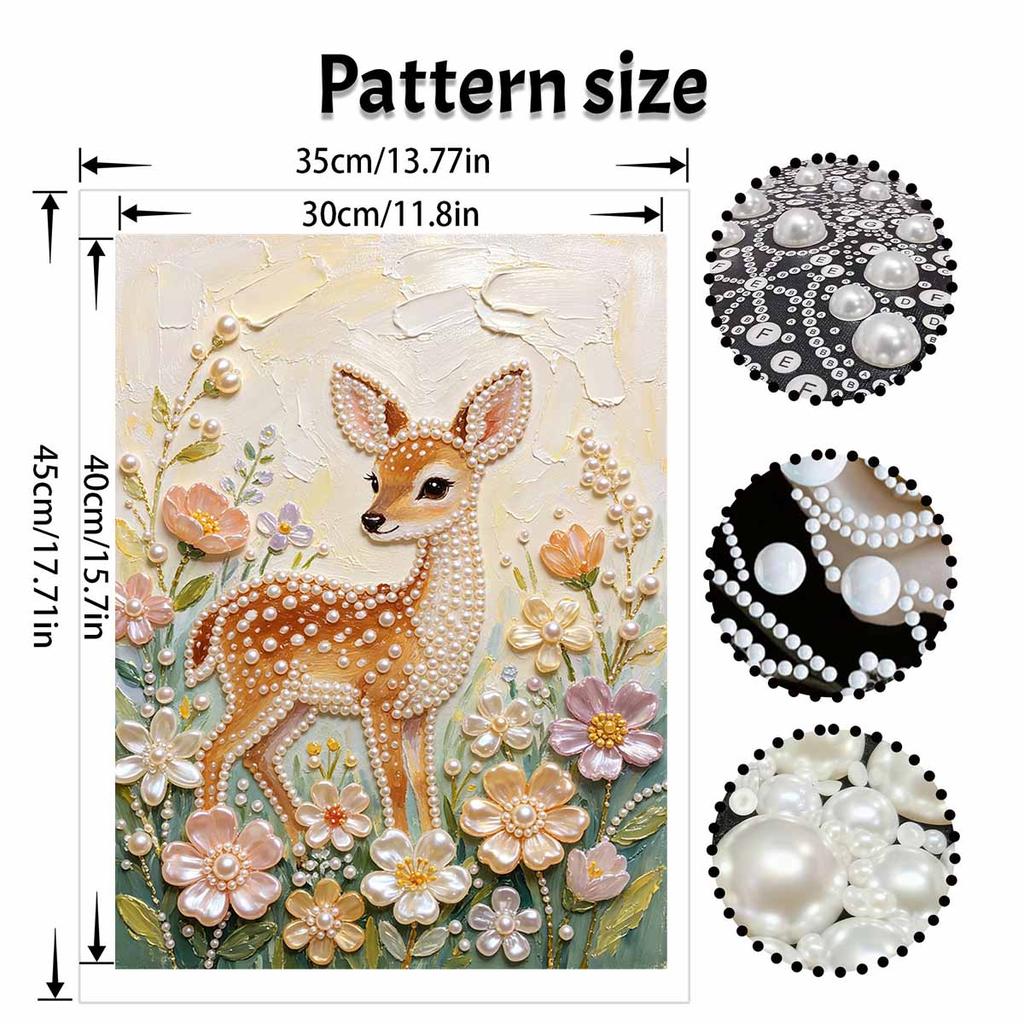 DIY Frameless Pearl Painting Kit Cute Deer Flower 3D Shiny Bead Art Canvas Relaxing Creative Craft for Home Wall Decor Gift