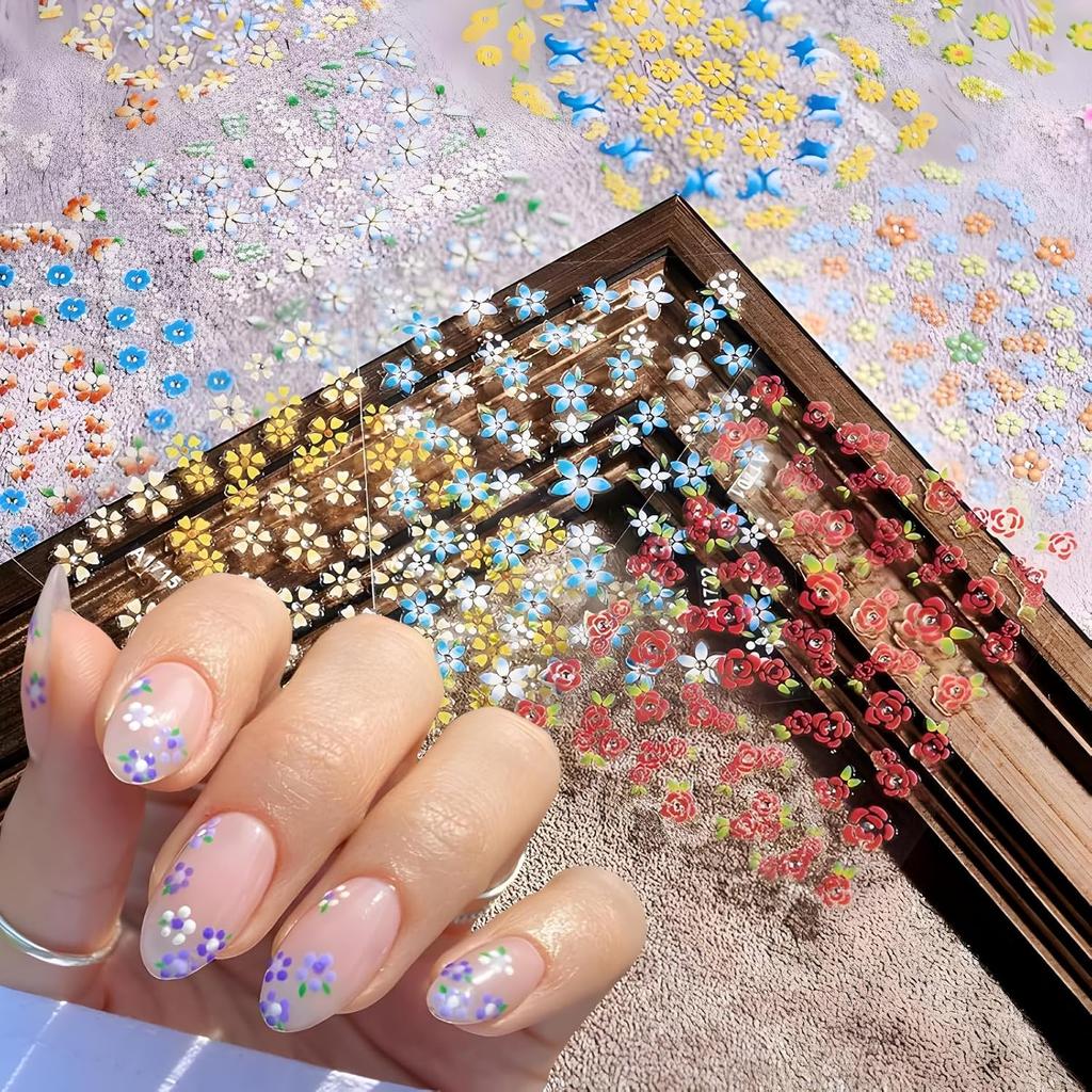 30 Sheets Flower Nail Stickers for Nail Art Colorful 3D Self Adhesive Daisy Nail Decals Spring Summer Nail Art Stickers Cute Floral Nail Design