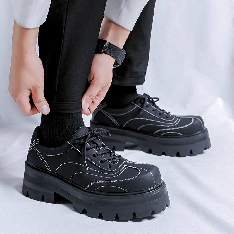 Fashion Mens New Casual Leather Business Tooling Shoes Simple And Versatile Thick Bottom Designer Dress Shoe Fashion Lace-Up Derby Shoes