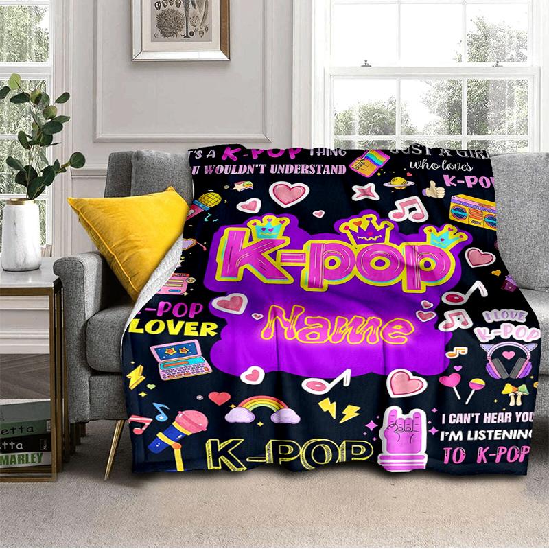 1PC Custom Name K-Pop Music Love Flannel Blankets Patterns Throw Blanket All-Season Soft Gift for Couch, Bed, Camping Gifts