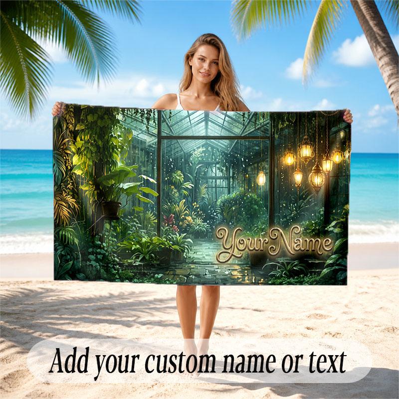Floral Garden Theme Soft Beach Towel Personalized Custom Name Text Towel Portable for Beach Pool Travel