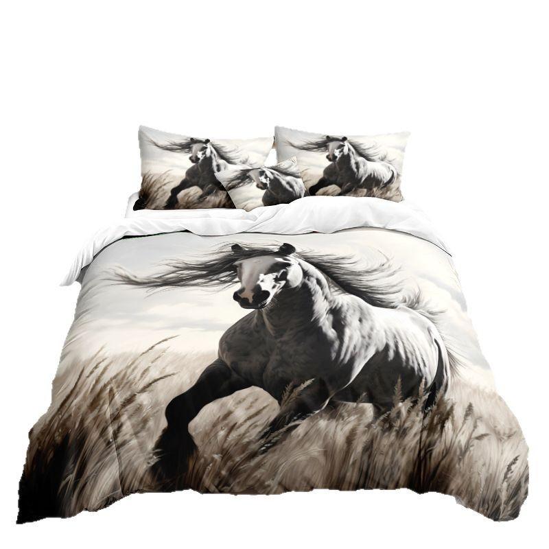 Mustang Series 3D Digital Printing Three-Piece Bedding Kit Bed Sheet Quilt Cover