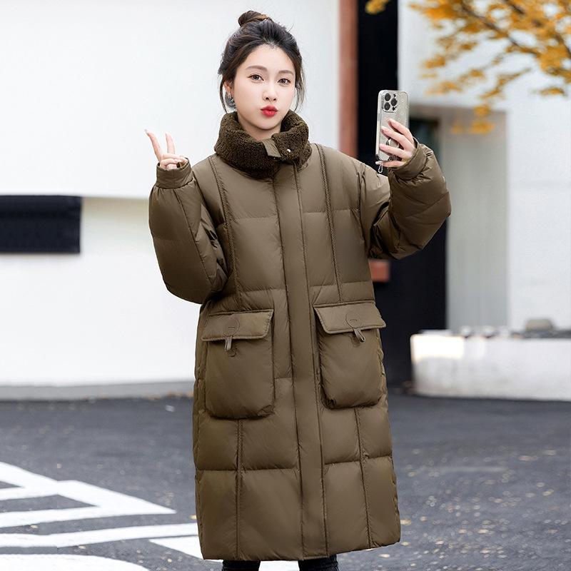 Down Cotton Jacket Women's Mid-length Winter Thickened and Explosive High-end Small Man Padded Jacket Korean Cargo Lamb Wool Cotton Jacket