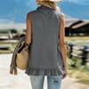 Women Sleeveless Tank Top Summer Loose Fit V Neck Ruffle Trimmed Hem Lightweight Linen Blend Casual Blouse