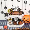 Halloween Spooky Tiered Tray Decor Set with Witch Skeleton Bat and Spider Wooden Signs for Table Centerpiece Shelf Display