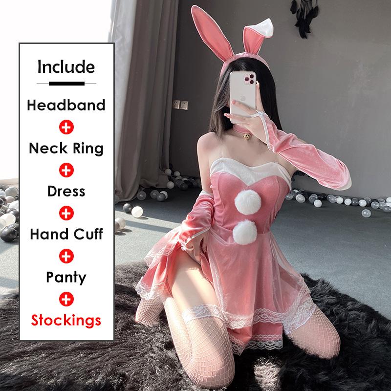 Christmas Dress Sweet Bunny Girl Costume Rabbit Woman Set Bunny Suit Sexy Lingeries Lady Cosplay New Year Maid Role Play Uniform