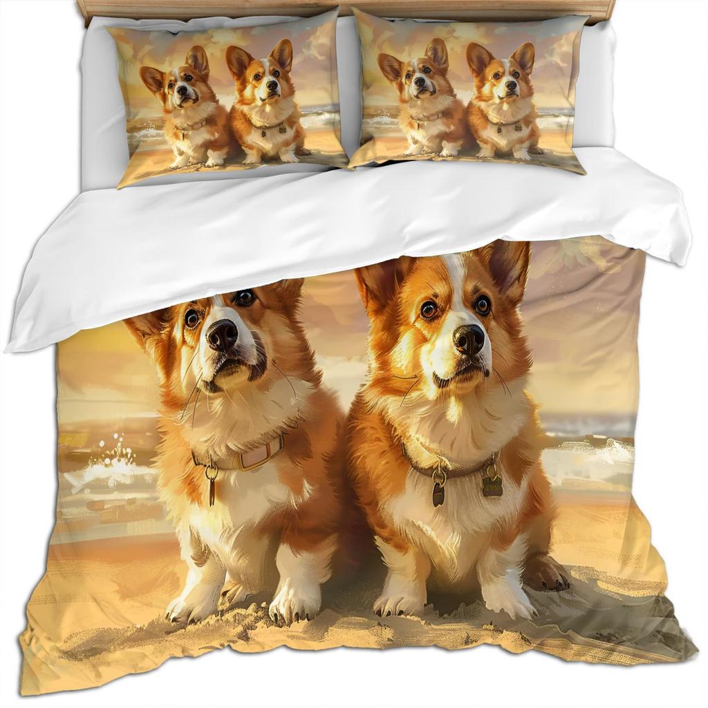 Cute Corgi Children'S Duvet Cover Puppy Bedding Set Kawaii Pet Animal Three-Piece Set