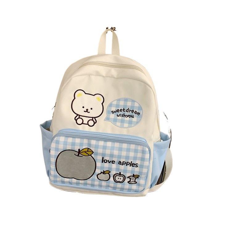 Schoolbag Apple Bear College Style School Bag Girls High School Junior High School Girls Large Capacity Backpack Lightweight Travel Student Small