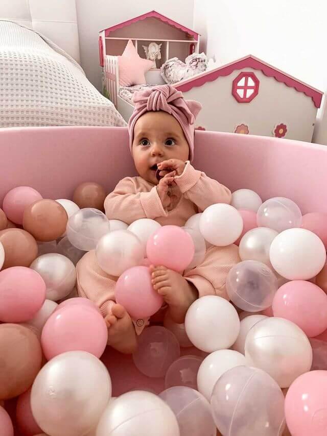 Dry pool 110x30cm powder pink with 400 balls: light pink, white, transparent, powder pink