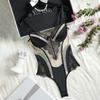 Französisches Ultra-dünnes Damen-Bodysuit-Set Sexy Spitze Stickerei Unterwäsche Atmungsaktives Netz Bodycon Einteiler Verführung Hohl-Jumpsuit