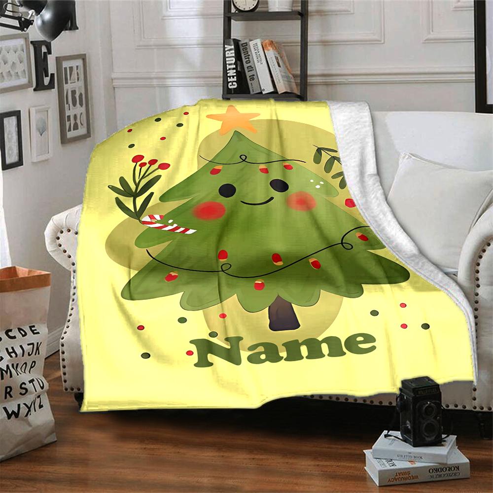Custom Name Christmas Tree Theme Printed Blanket - Perfect for Couch, Bed, Travel & Outdoor Use | Machine Washable, Cozy & Durable.