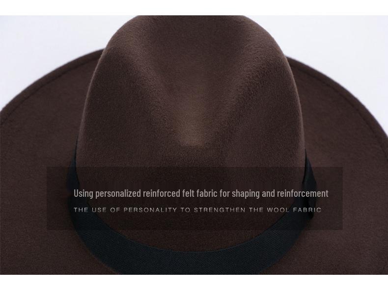 Shanghai Beach Fedora mit breiter Krempe: Schwarzer Wollfilzhut für Männer & Frauen - Vintage-Stil, Perfekt für Bühne & besondere Anlässe