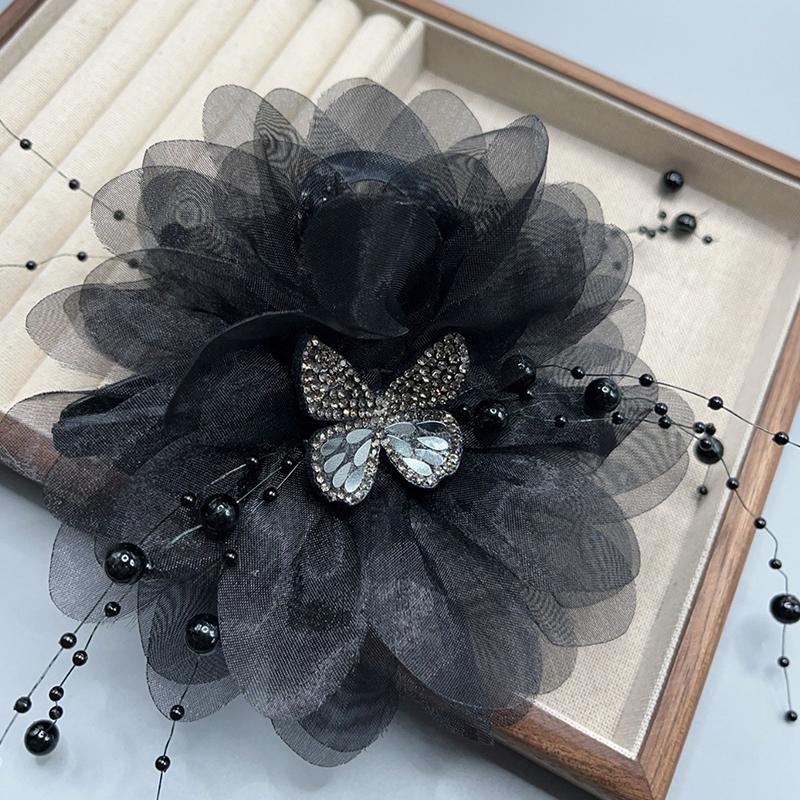 Fashion Elegant Mesh Butterfly Beaded Tassel Hair Claws Women Ponytail Hairpins Headdress Accessories