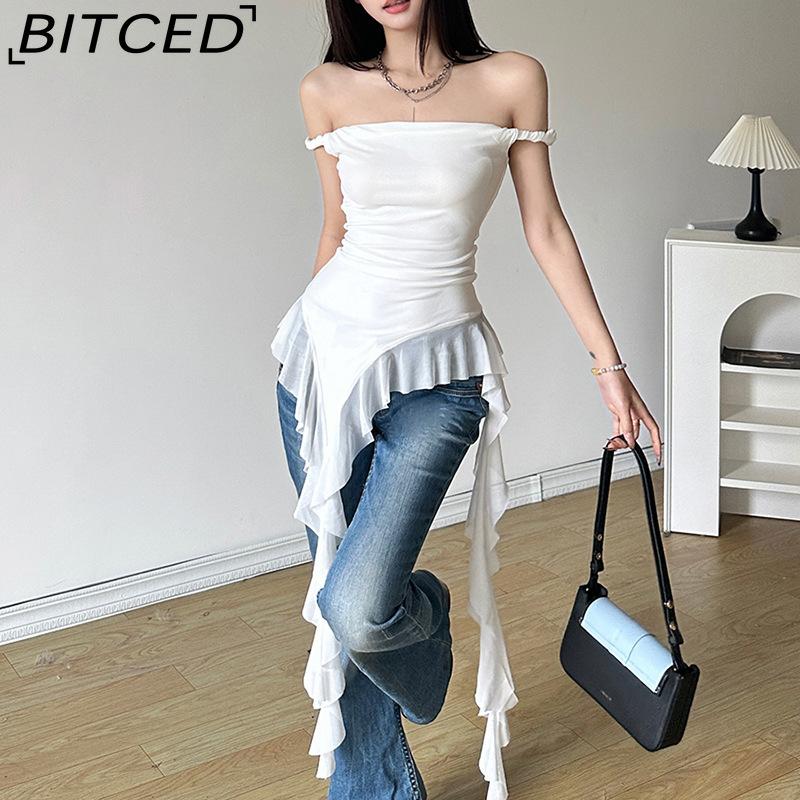 BITCED Spring Women's Solid-Colour Slim-Fit Streetwear Off-the-Shoulder Sleeveless Backless Top