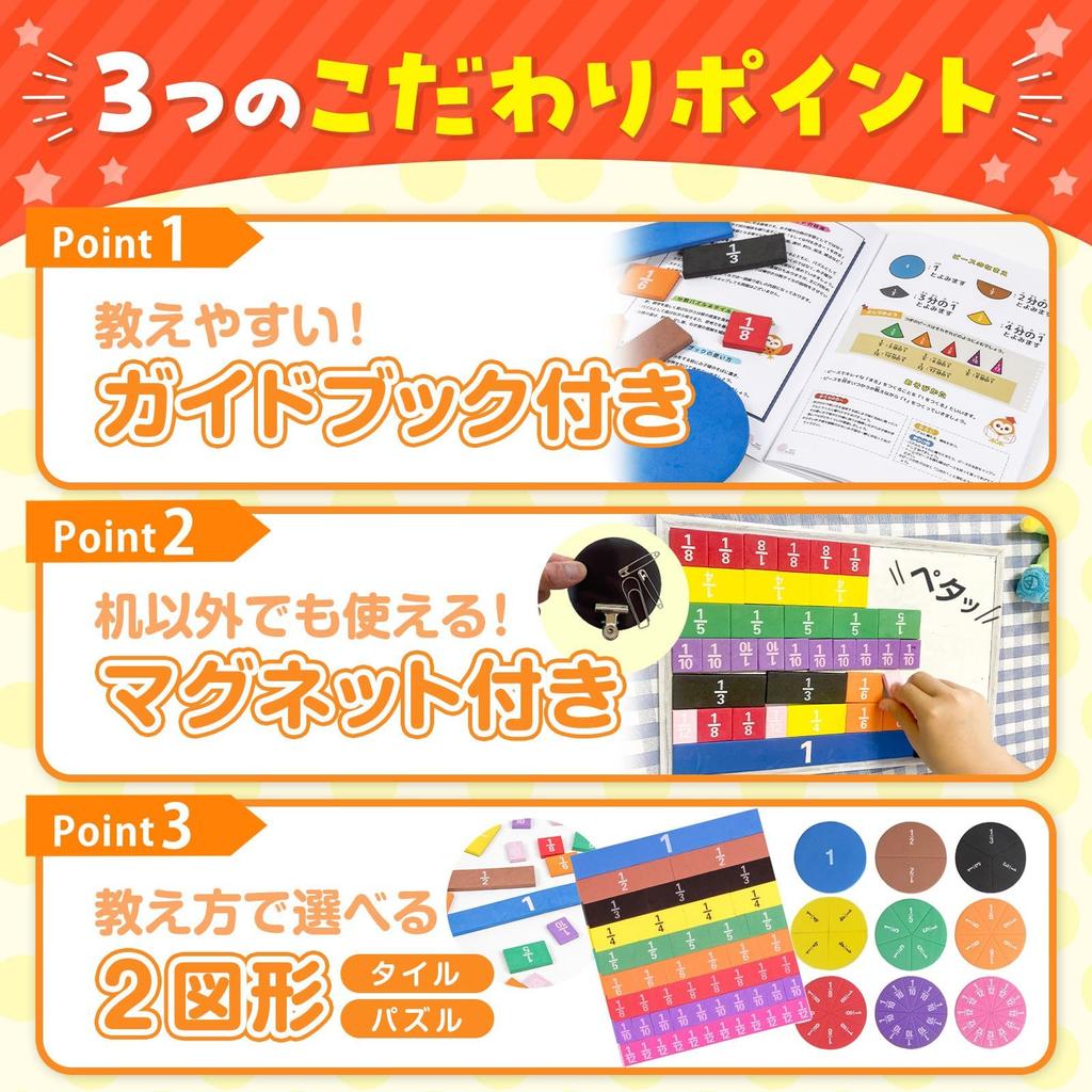 Fraction Puzzle Fraction Tile Set: Fun Way To Learn Fractions [Supervised by an Active Cram School Instructor] Includes Parent's Textbook and Fraction