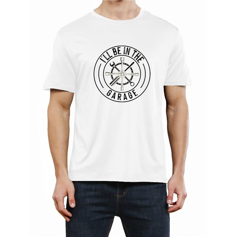 European sizes Mens Garage Print Tee Shirt - Comfortable & Lightweight Short Sleeve Graphic Tee for Summer Casual Wear