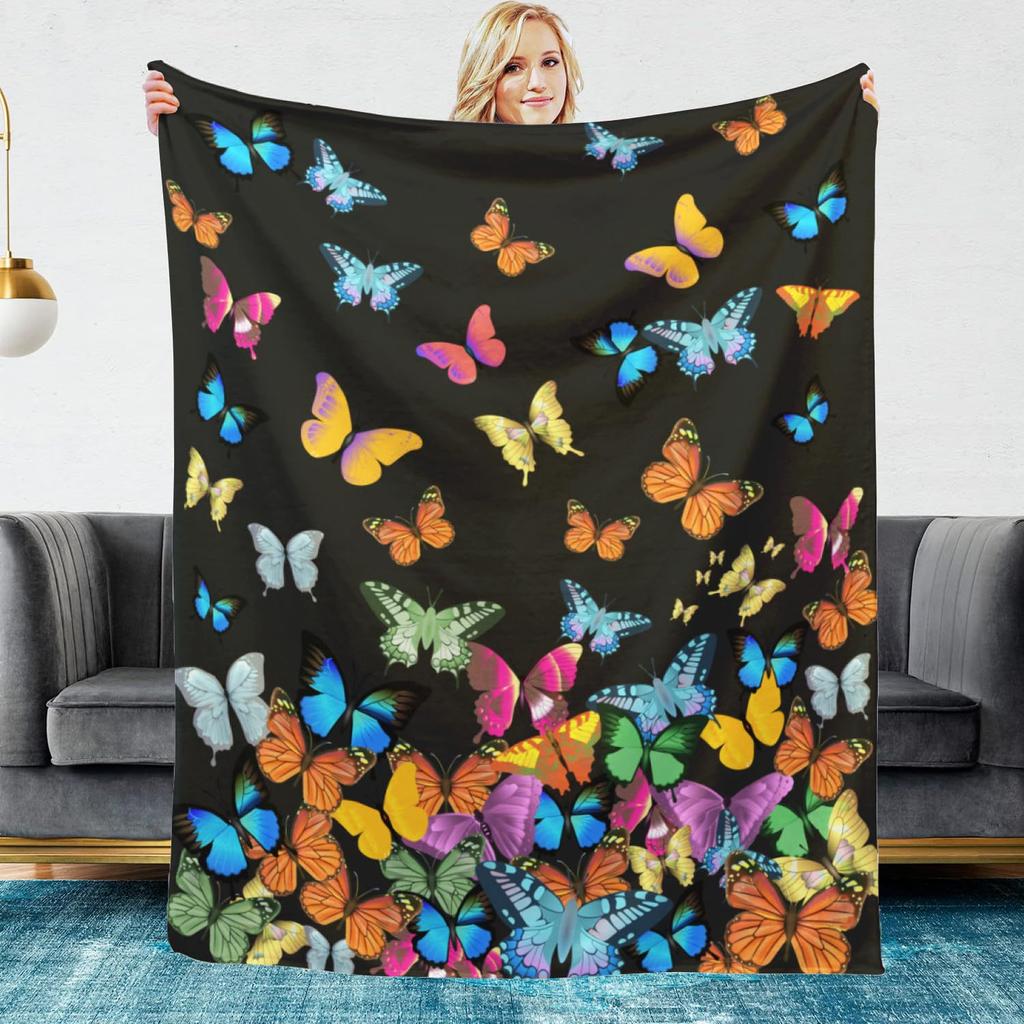 Colorful Butterfly Pattern Digitalprinted Polyester Bedroom Velvet Flannel Cover Blanket Fleece Soft Cover Blankets for Beds