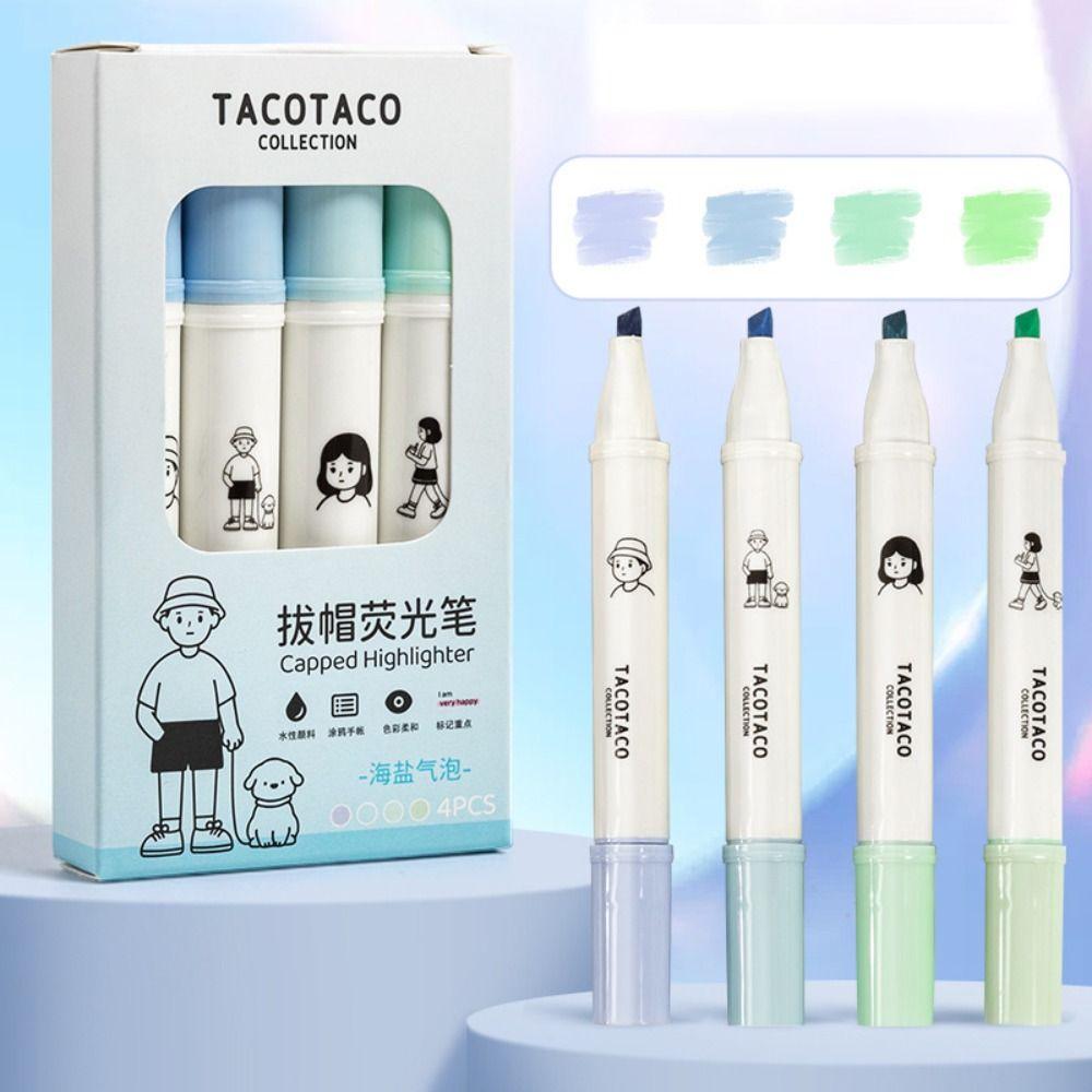 4pcs School Office Supplies Fluorescent Pen Hand Account Highlighter Marker  Learning Prize