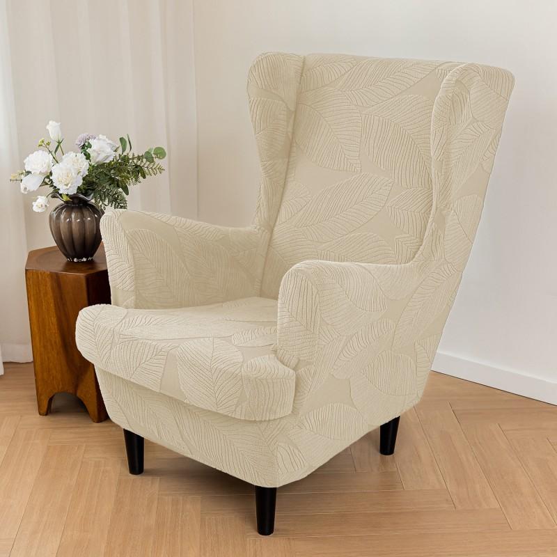 

Polar Fleece Wing Chair Cover High Elasticity Full Coverage Jacquard Fabric Dustproof Durable Arm Chair Cover Skin-Friendly Soft 1 set