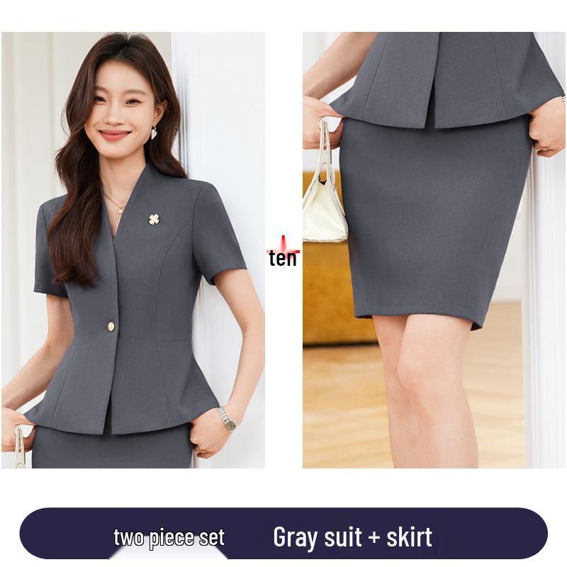 Women's Short Sleeve Black Blazer & Skirt Suit Set - Summer 2024 High-End Professional Workwear