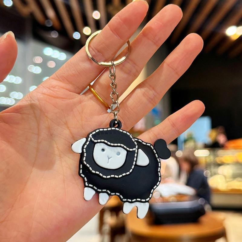 Soft White Sheep Keychain Cartoon Pu Leather Pendant Durable Bag Charm For Women Car Key Holiday Gift